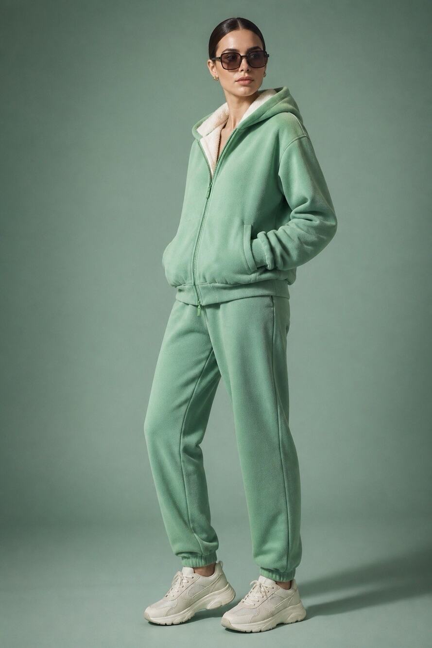 L.L Bean Green Sherpa Fleece Lined Full Zip Hoodie Jacket Heavyweight Women 2X